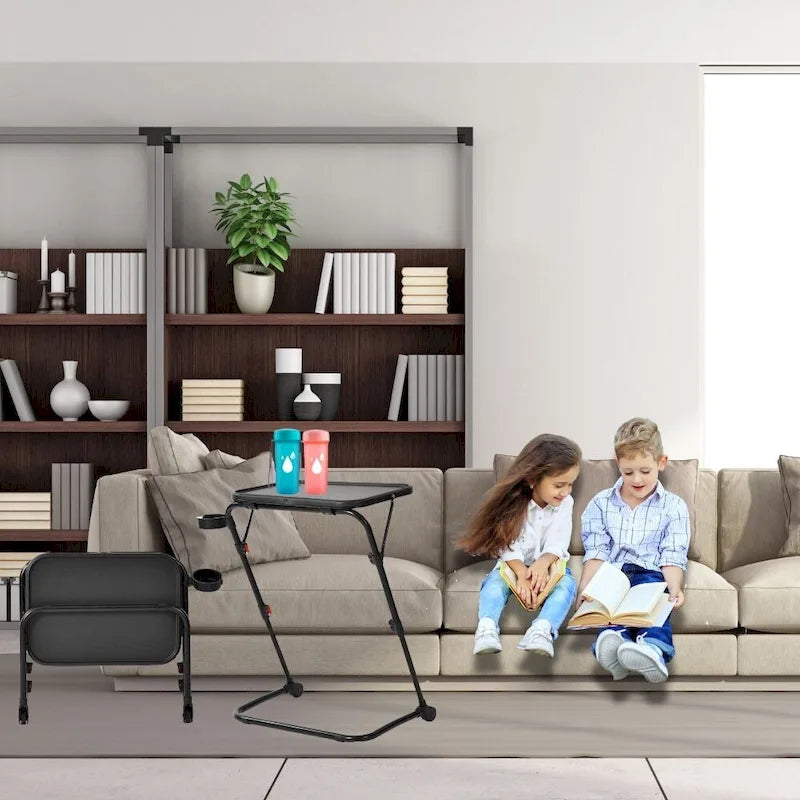 Bureau Table Plateau TV avec Porte-Gobelet Pliant Réglable pour Maison, Bureau, Pliable, Portable, Stable, Léger, Rangement