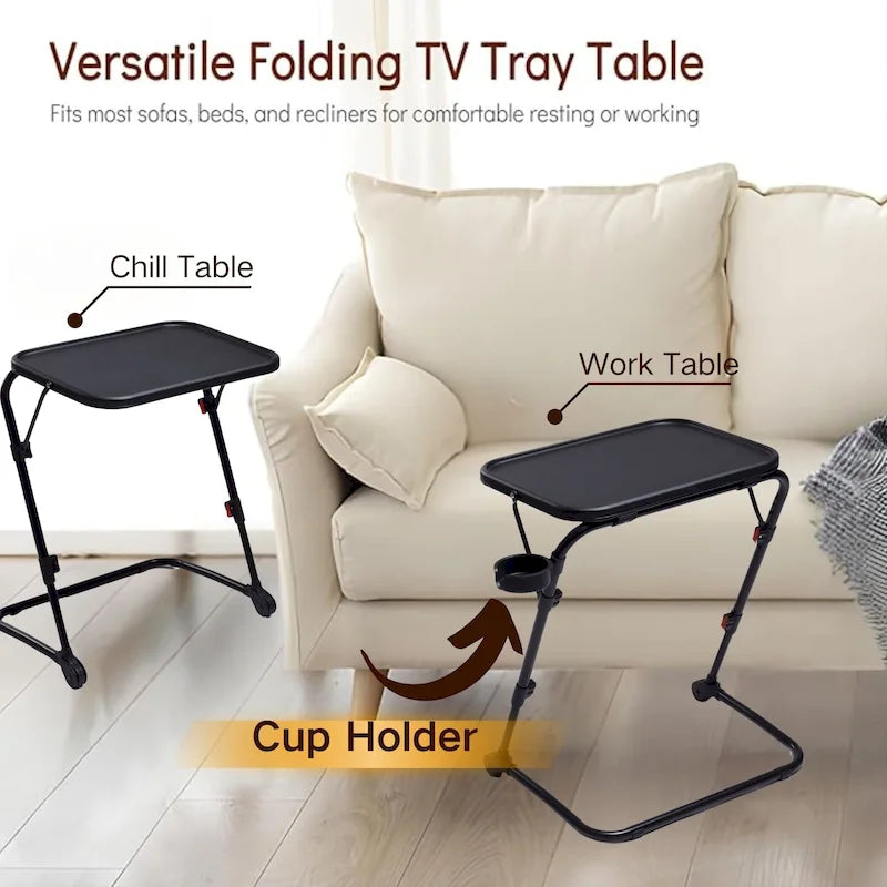 Bureau Table Plateau TV avec Porte-Gobelet Pliant Réglable pour Maison, Bureau, Pliable, Portable, Stable, Léger, Rangement