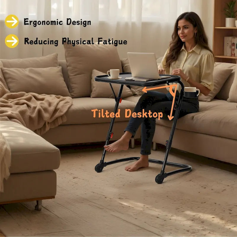 Bureau Table Plateau TV avec Porte-Gobelet Pliant Réglable pour Maison, Bureau, Pliable, Portable, Stable, Léger, Rangement