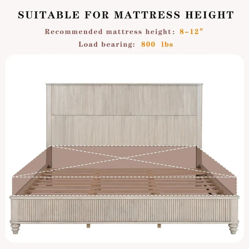 Cadre de lit en bois massif robuste avec tête de lit haute