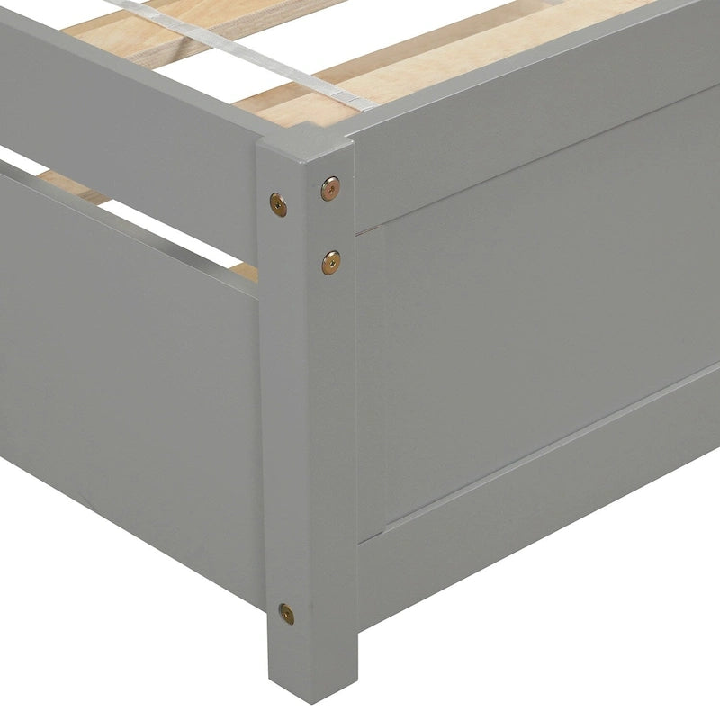 Lit plateforme double gris en bois avec lit gigogne