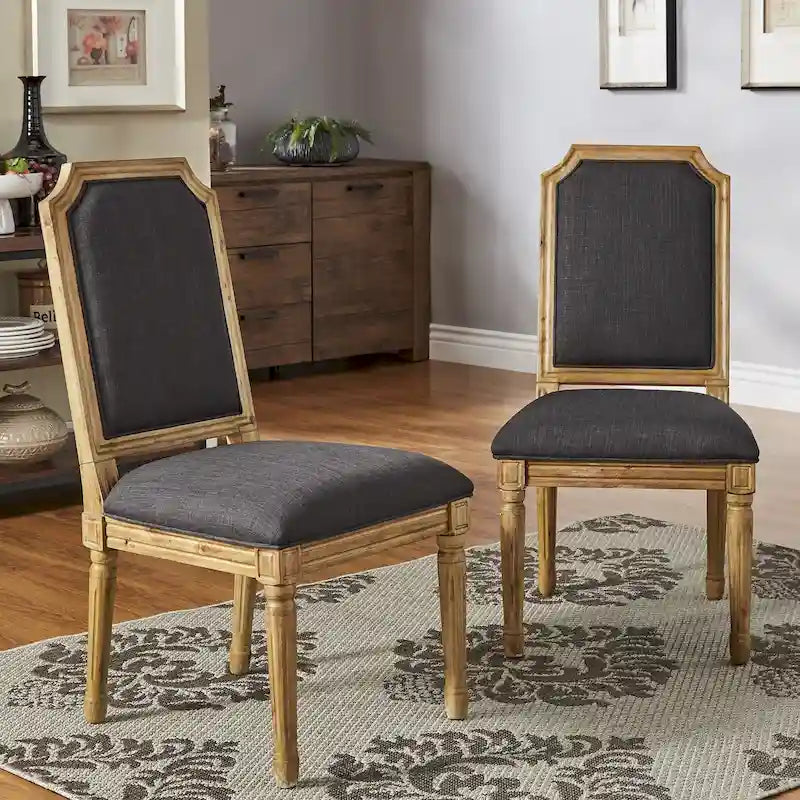 Chaises de salle à manger en lin et bois, dossier arqué