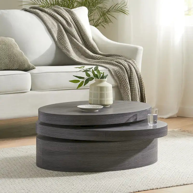 Table basse ovale en bois pivotante