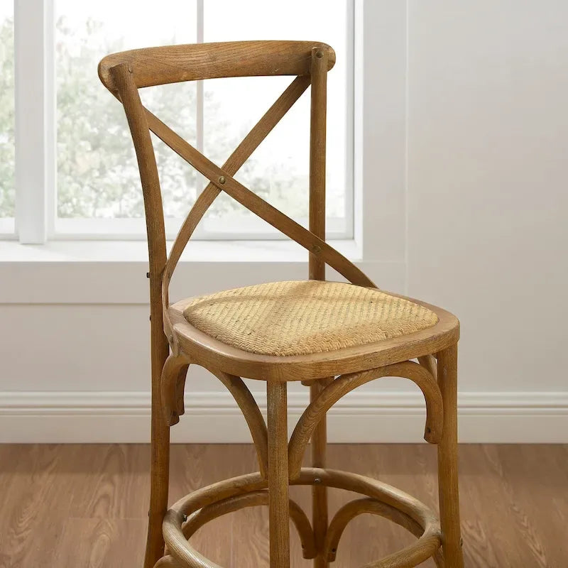 Tabouret de comptoir rustique à dossier croisé