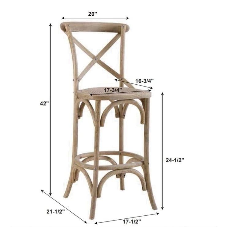 Tabouret de comptoir rustique à dossier croisé