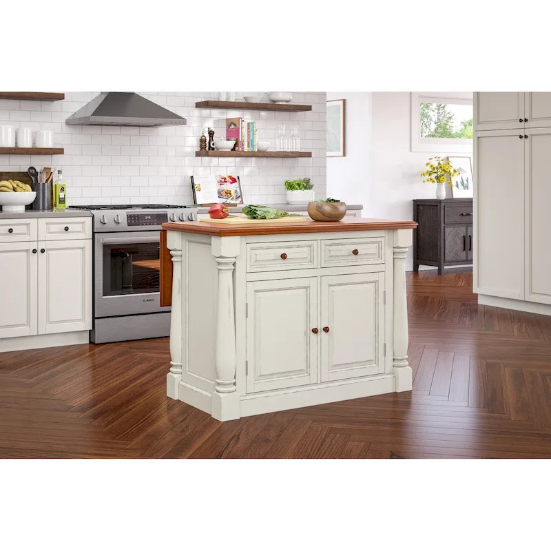 Îlot de cuisine en bois blanc cassé