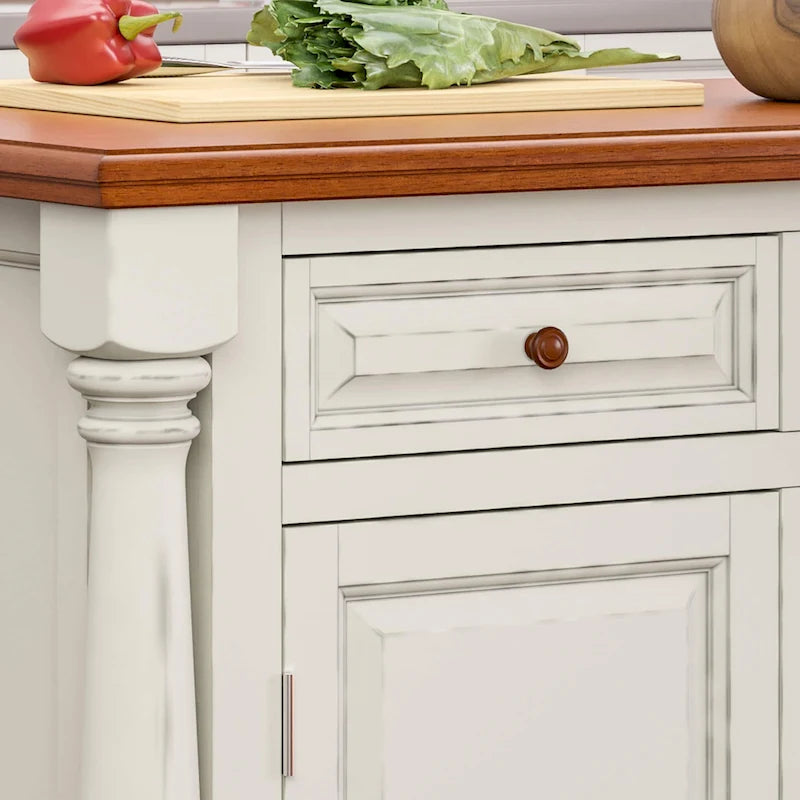 Îlot de cuisine en bois blanc cassé