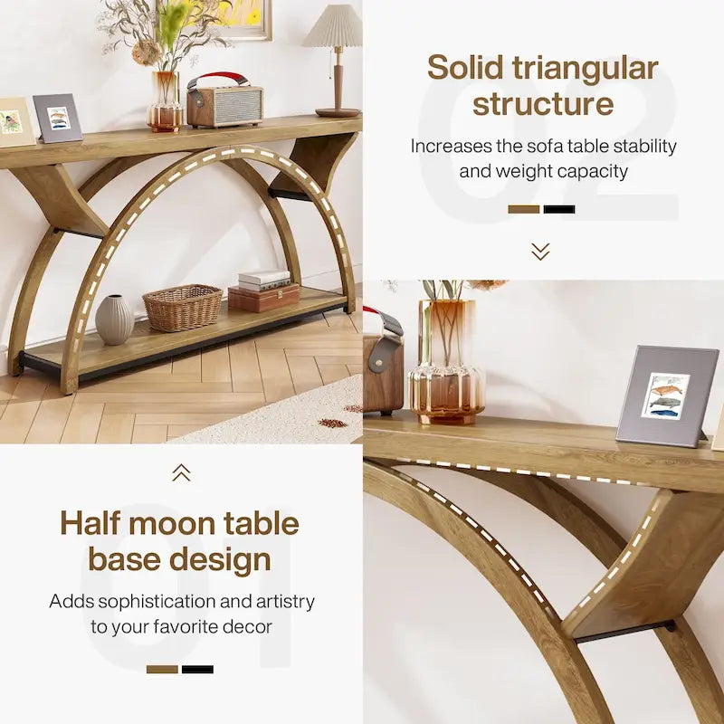 Console étroite et longue avec structure en demi-lune