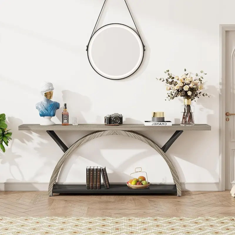 Console étroite et longue avec structure en demi-lune