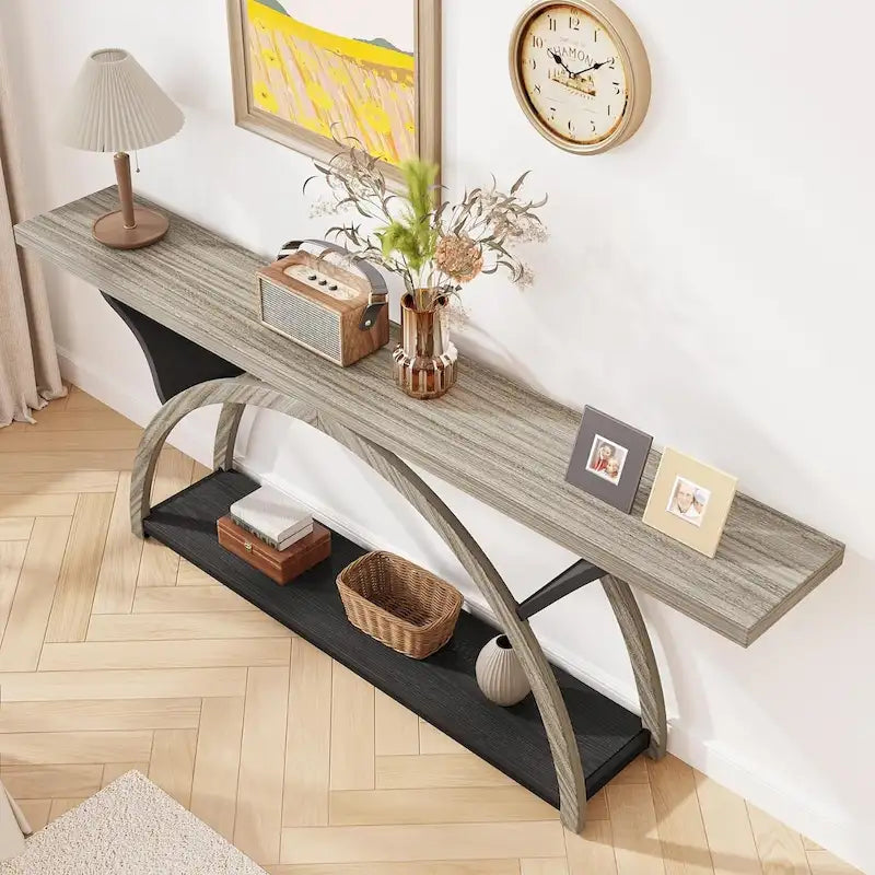 Console étroite et longue avec structure en demi-lune