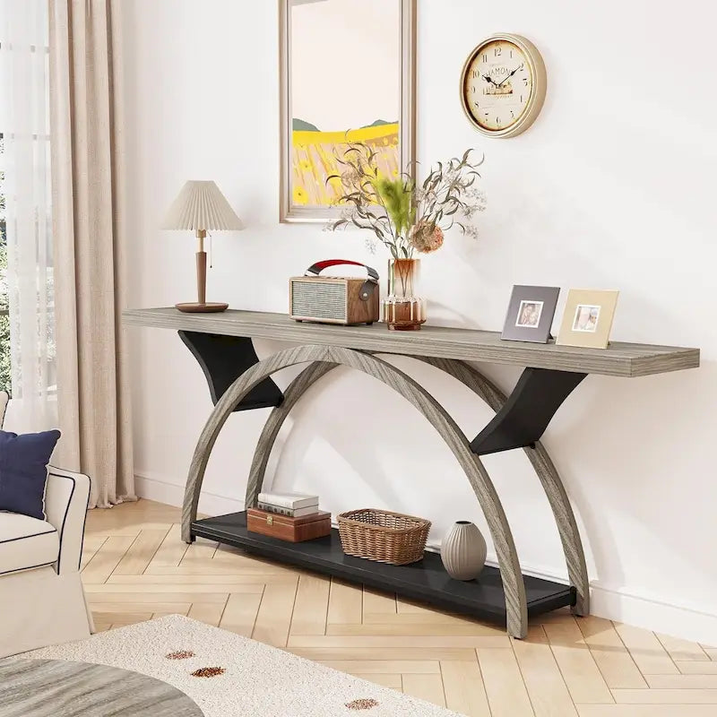 Console étroite et longue avec structure en demi-lune