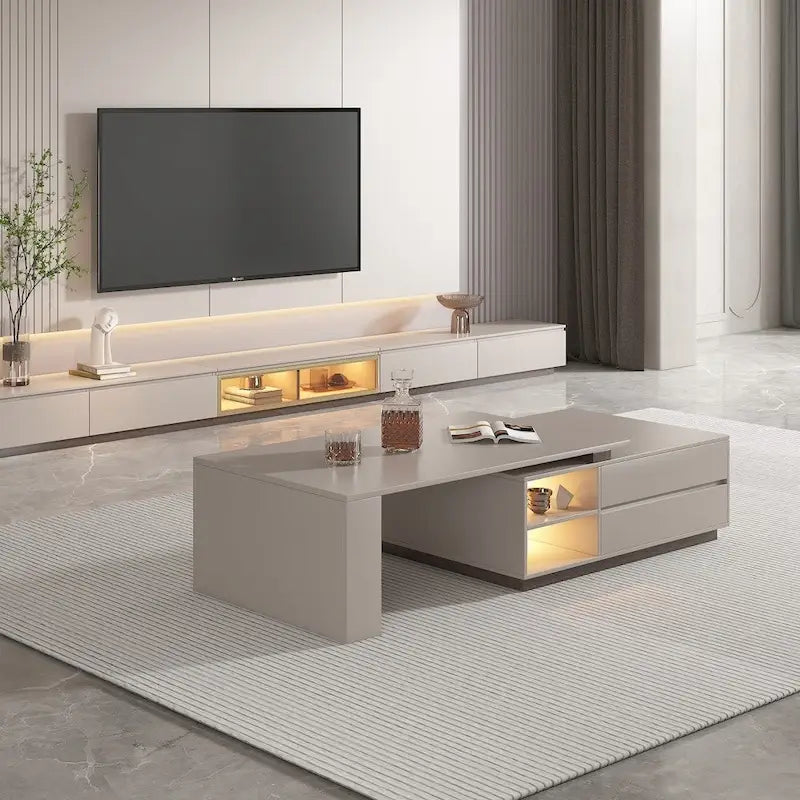 Table basse rectangulaire extensible moderne avec tiroirs de rangement