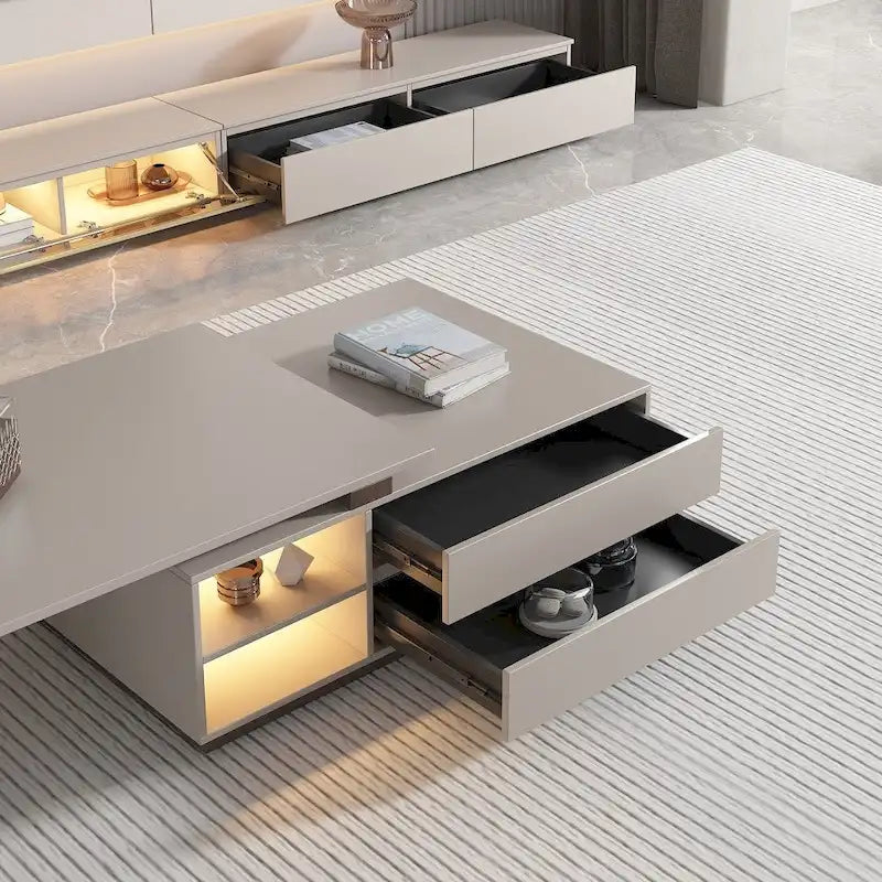 Table basse rectangulaire extensible moderne avec tiroirs de rangement
