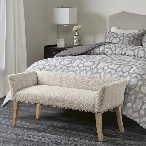 Madison Park Welburn 49.5 Upholstered Bench with Back & Wood Legs
