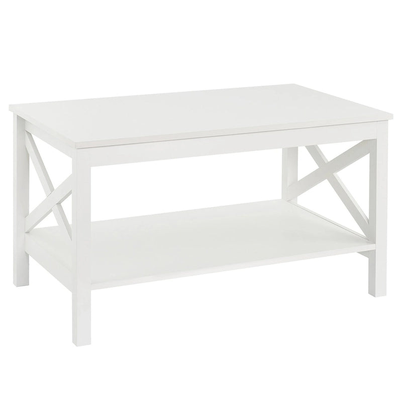 Table basse à deux niveaux avec étagère et structure en X