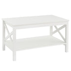 Table basse à deux niveaux avec étagère et structure en X
