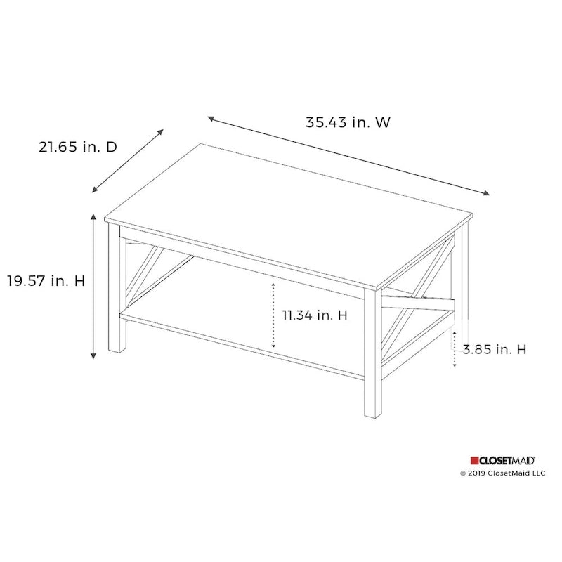 Table basse à deux niveaux avec étagère et structure en X