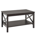 Table basse à deux niveaux avec étagère et structure en X