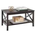 Table basse à deux niveaux avec étagère et structure en X