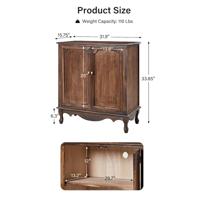 Meuble d'appoint de style rustique à 2 portes de 86 cm de haut