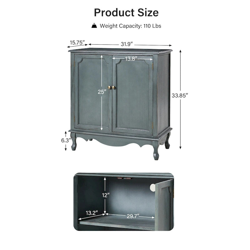 Meuble d'appoint de style rustique à 2 portes de 86 cm de haut