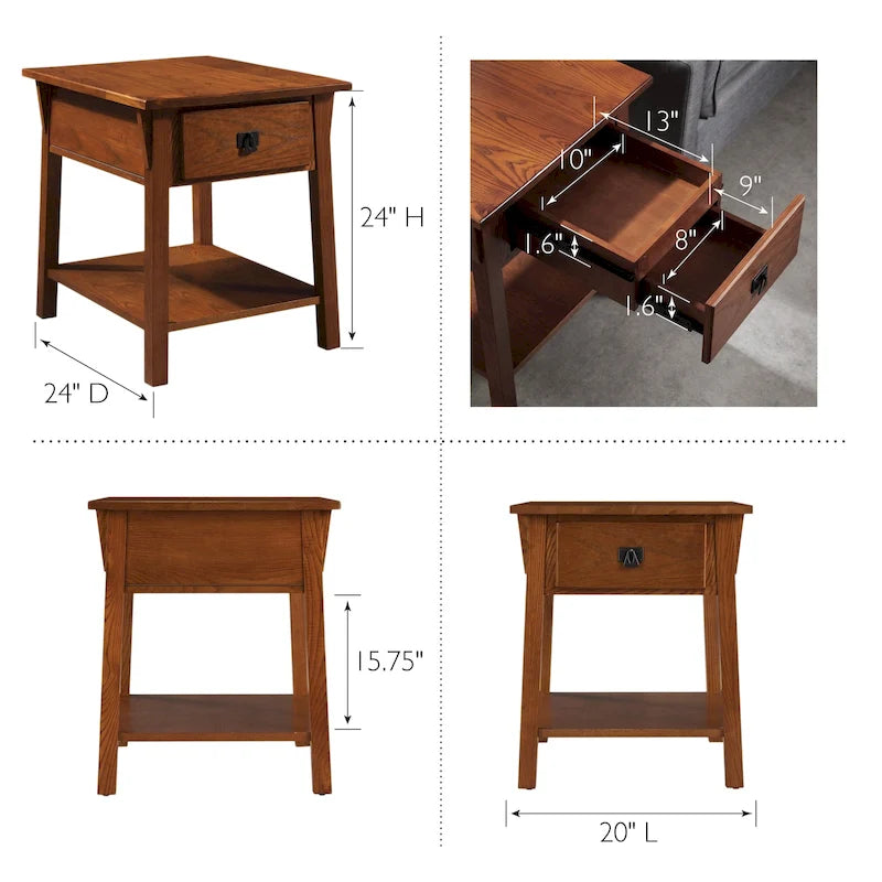 Table d'appoint Mission en bois massif avec tiroir