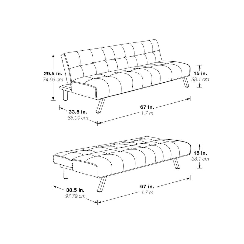 Futon avec pieds en acier inoxydable