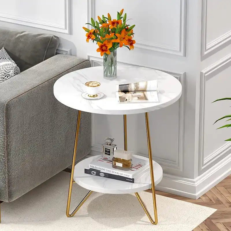 Table d'appoint ronde, table de canapé à 2 niveaux en bois pour salon et chambre à coucher