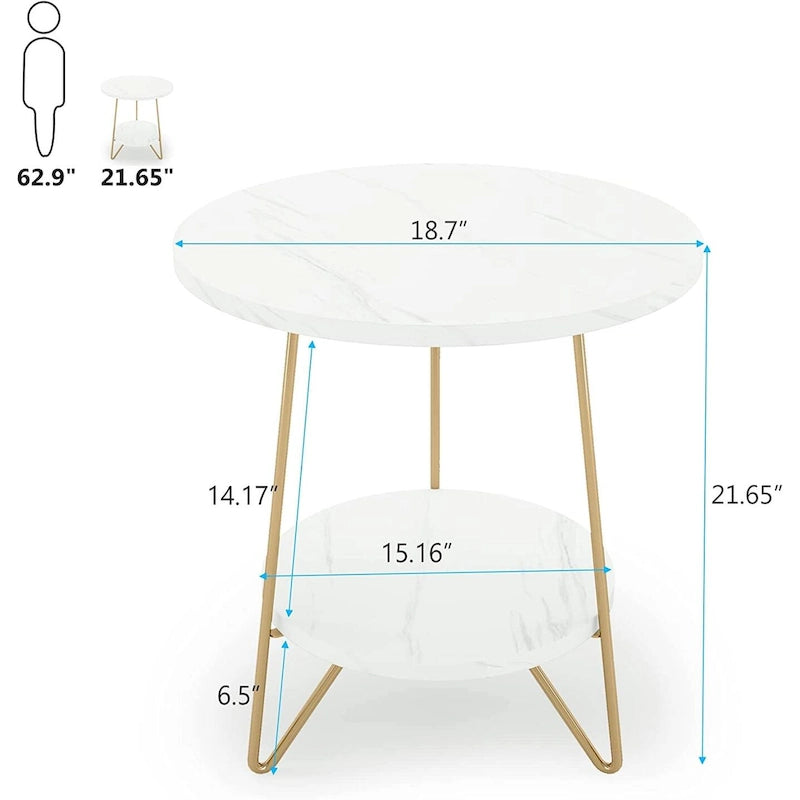 Table d'appoint ronde, table de canapé à 2 niveaux en bois pour salon et chambre à coucher