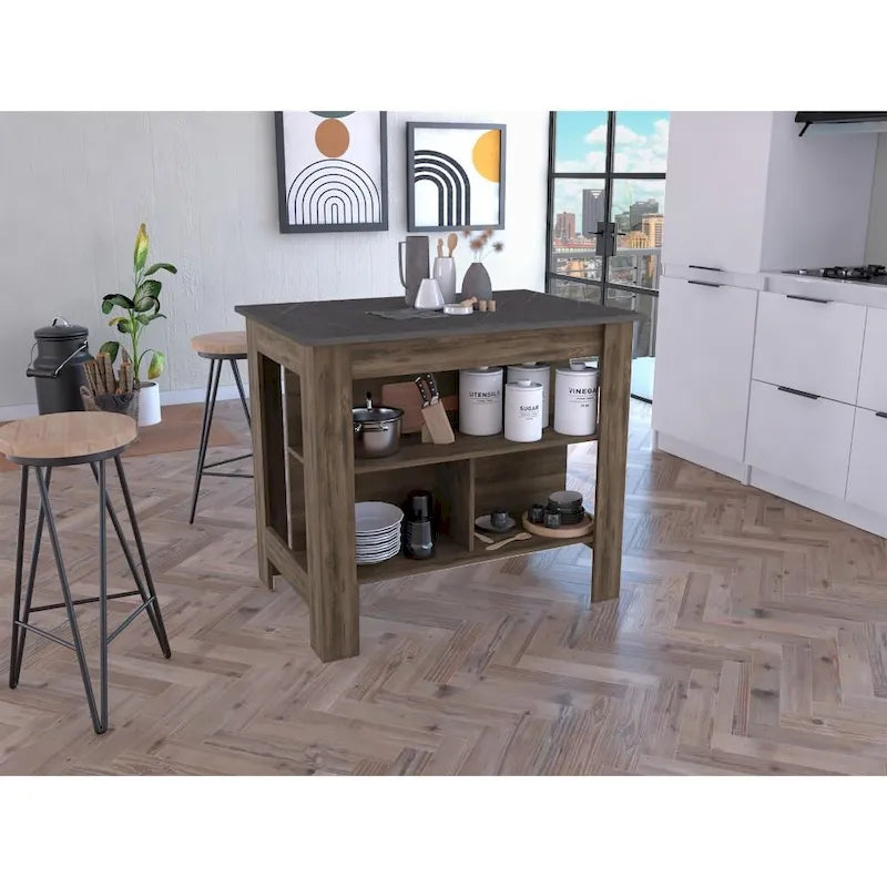 Îlot de cuisine décontracté en bois à 3 étagères