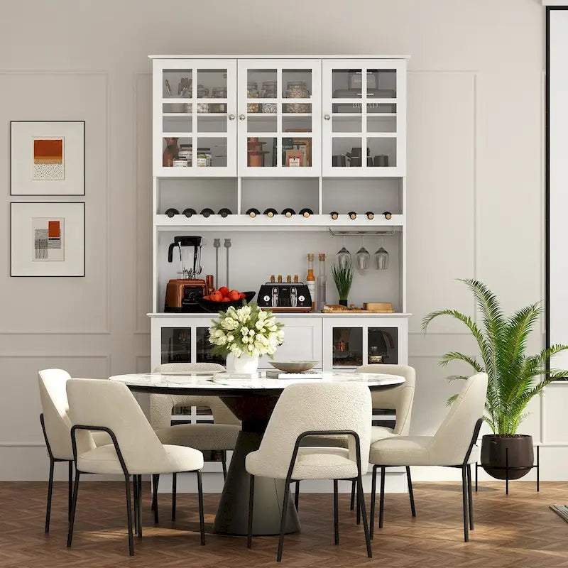 79Armoire de Rangement de Cuisine avec Portes Vitrées, Buffet Laqué