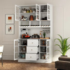 79Armoire de Rangement de Cuisine avec Portes Vitrées, Buffet Laqué