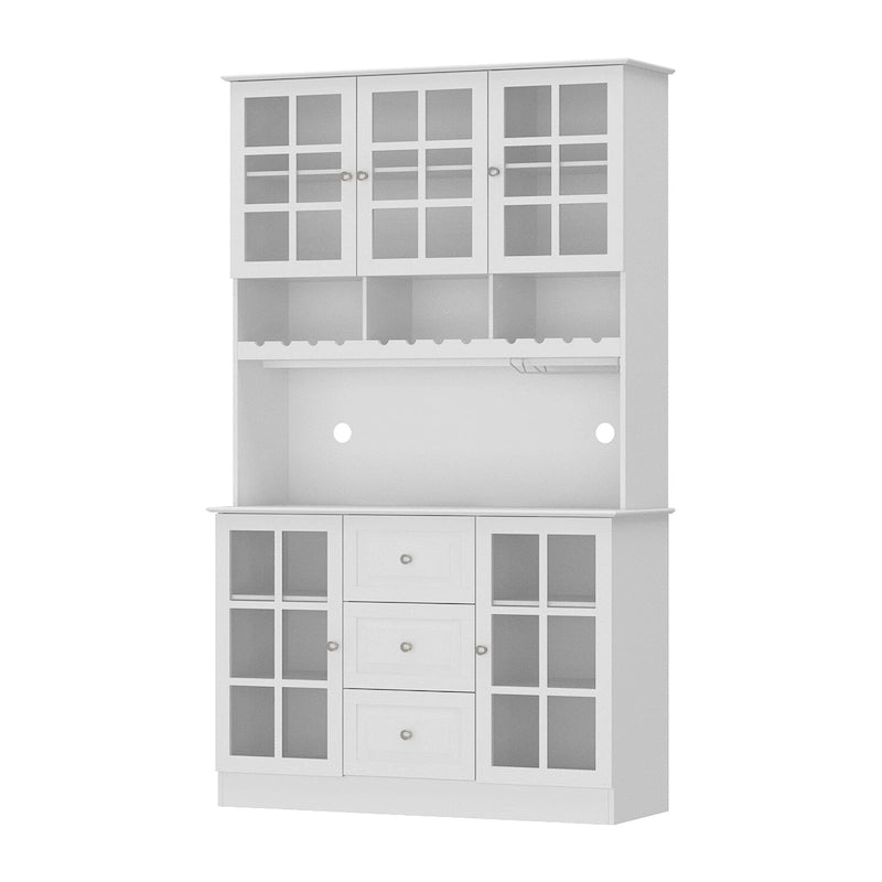 79Armoire de Rangement de Cuisine avec Portes Vitrées, Buffet Laqué