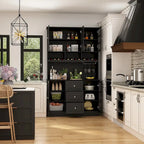 79Armoire de Rangement de Cuisine avec Portes Vitrées, Buffet Laqué