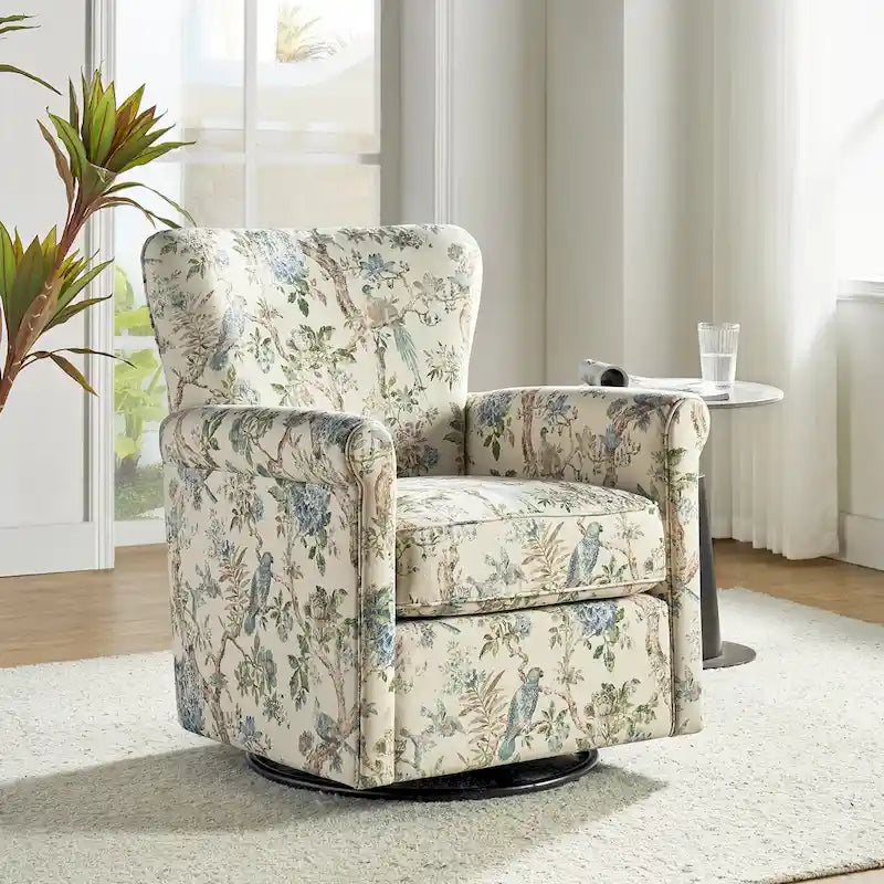 Fauteuil pivotant et à bascule confortable en tissu floral