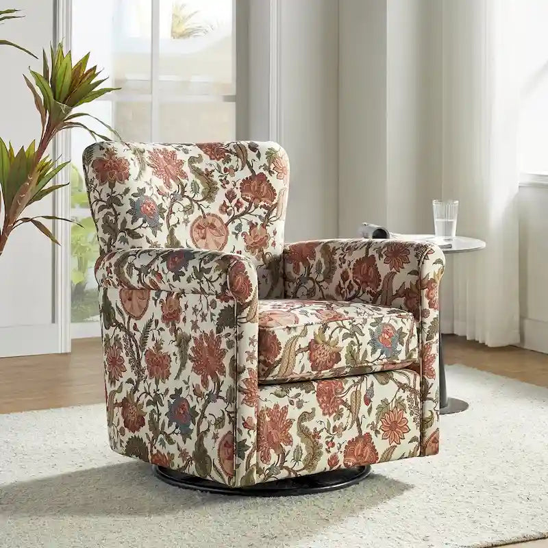 Fauteuil pivotant et à bascule confortable en tissu floral