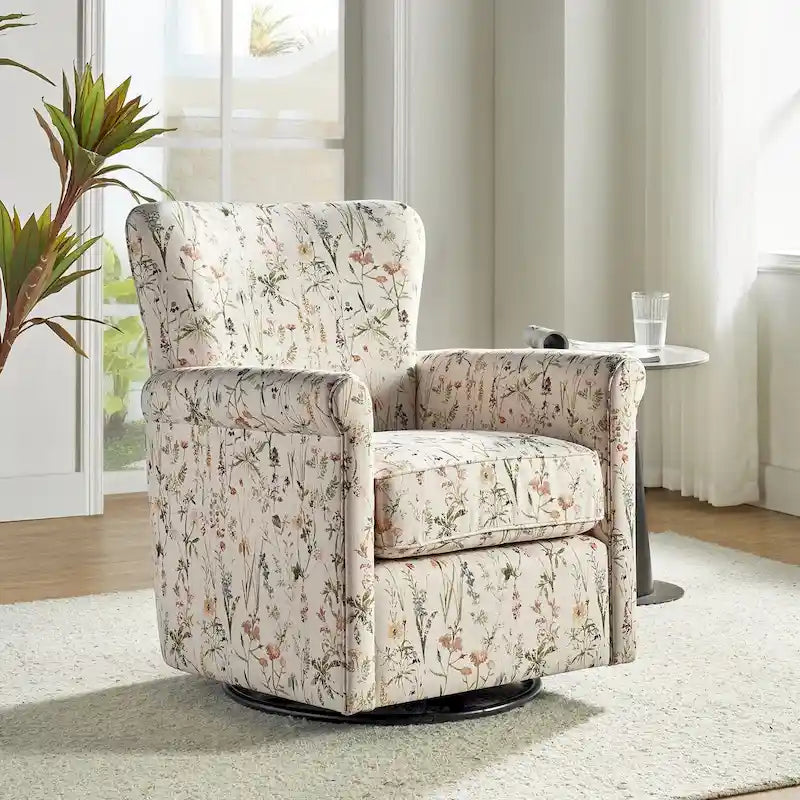 Fauteuil pivotant et à bascule confortable en tissu floral