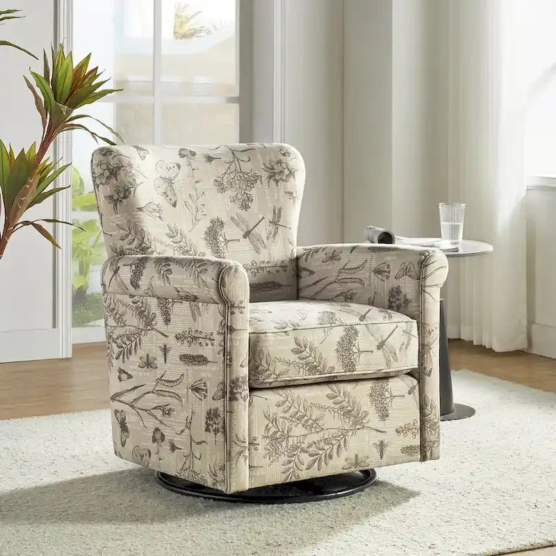 Fauteuil pivotant et à bascule confortable en tissu floral