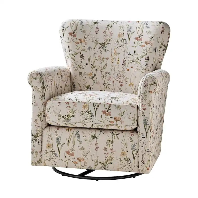 Fauteuil pivotant et à bascule confortable en tissu floral