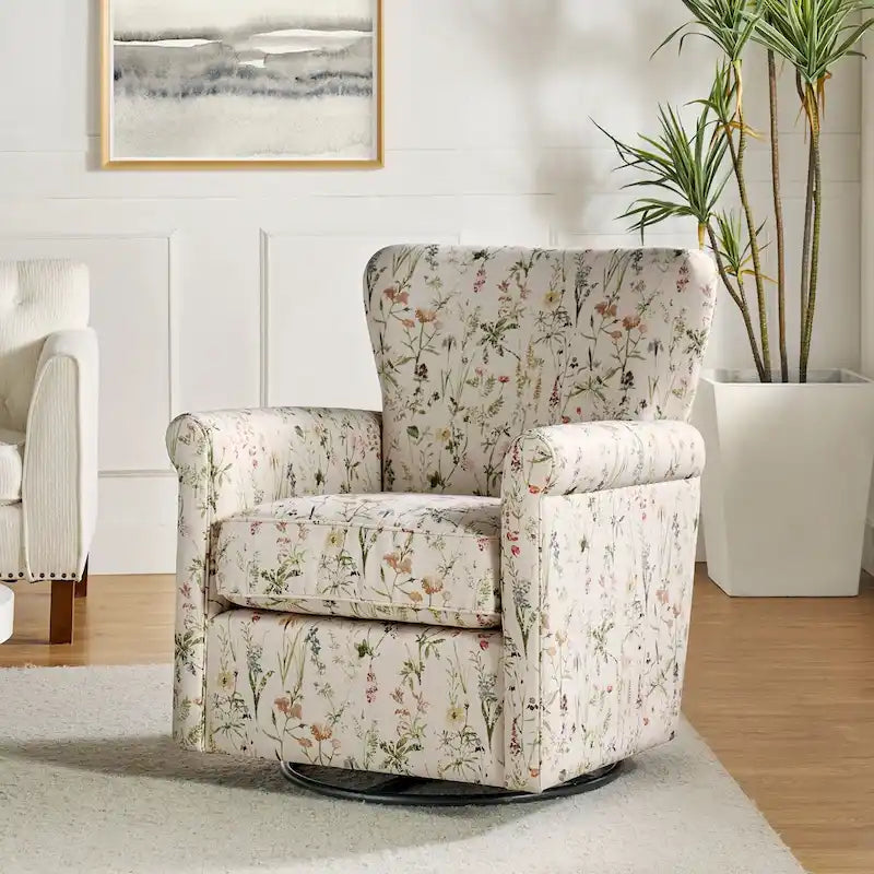 Fauteuil pivotant et à bascule confortable en tissu floral