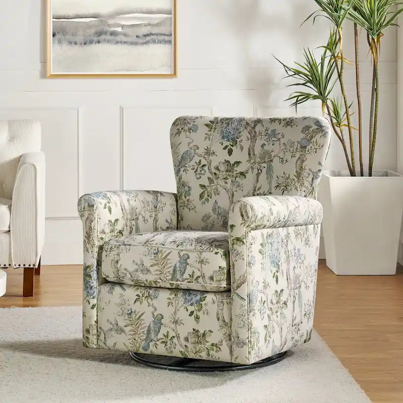 Fauteuil pivotant et à bascule confortable en tissu floral