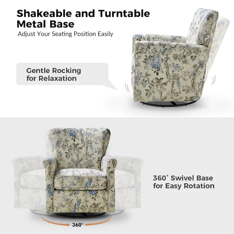 Fauteuil pivotant et à bascule confortable en tissu floral