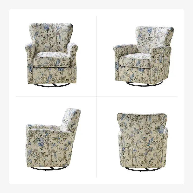 Fauteuil pivotant et à bascule confortable en tissu floral