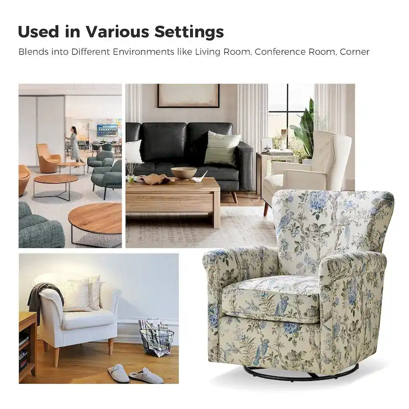Fauteuil pivotant et à bascule confortable en tissu floral