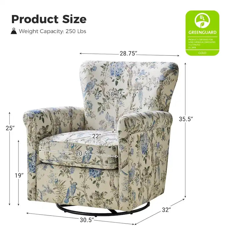 Fauteuil pivotant et à bascule confortable en tissu floral