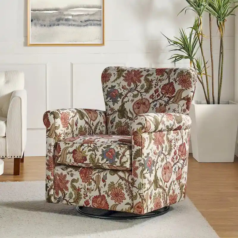 Fauteuil pivotant et à bascule confortable en tissu floral
