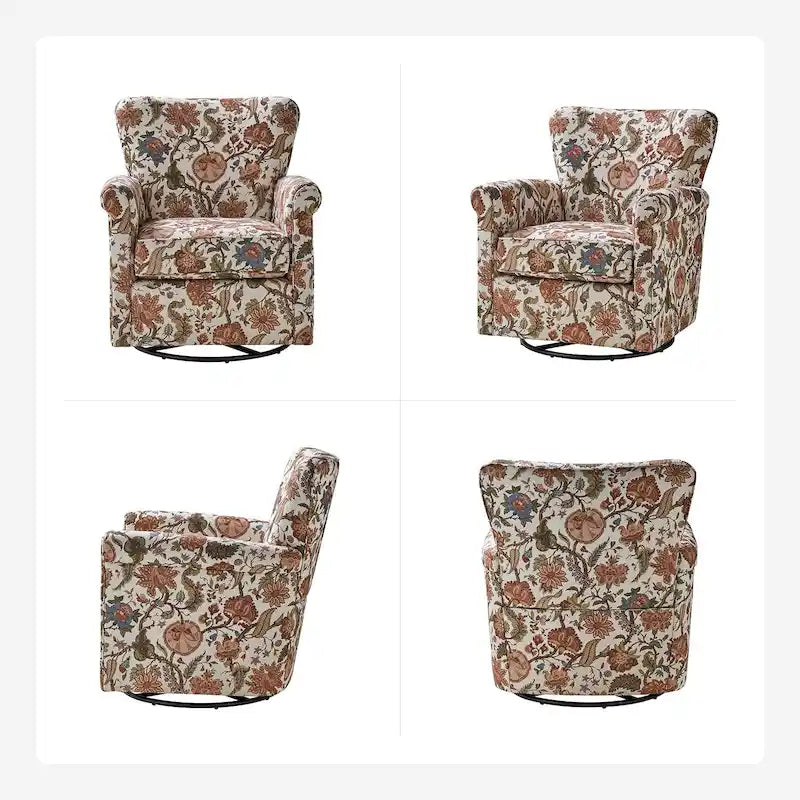 Fauteuil pivotant et à bascule confortable en tissu floral