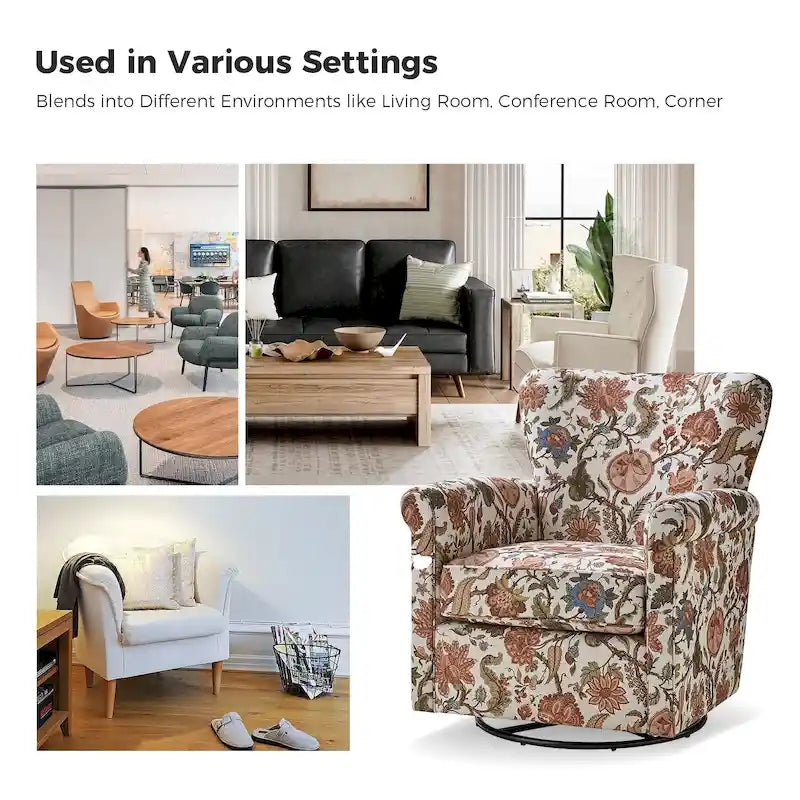 Fauteuil pivotant et à bascule confortable en tissu floral