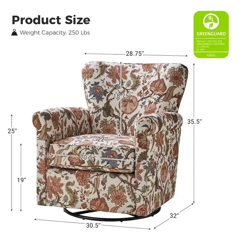 Fauteuil pivotant et à bascule confortable en tissu floral