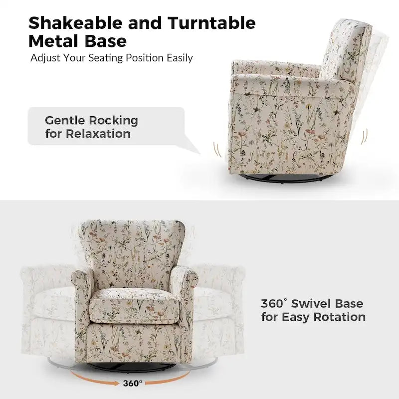 Fauteuil pivotant et à bascule confortable en tissu floral